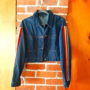 Honey Punch cropped rainbow denim jacket